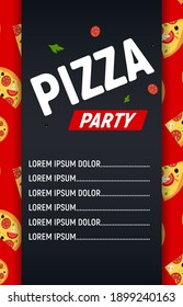 Plantilla de fondo de afiches de afiches de Pizza Party Flyer. Ilustración vectorial