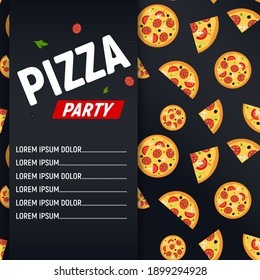 Pizza Party Flyer Poster Hintergrundvorlage. Vektorgrafik