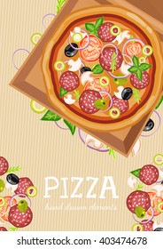 Pizza party fresh ingredients for pizza template hand drawn vector illustration 