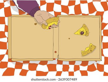 pizza party, hand holding food, Italian delicios food, clip art, menu, funny situation