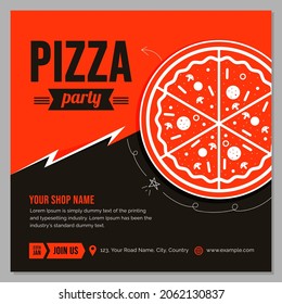 Pizza Party, Pizza Restaurant Sale Offer Template, Vector