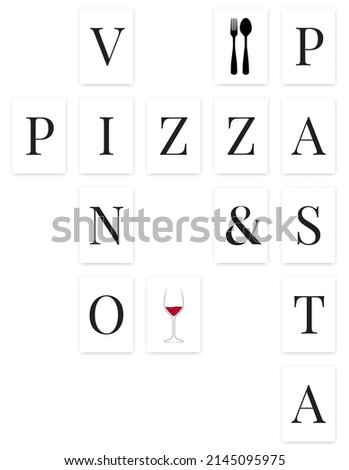 Pizza, pasta and vino, vector. Wall art, A4. Scandinavian minimalist poster design, vector. Printable wall art design.