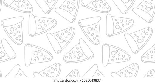 Fondo de patrón de pizza. Fondo de patrón de rebanadas de pizza. Patrón de pizza sin fisuras para el fondo de empaquetado del restaurante. Comida chatarra sin patrón.