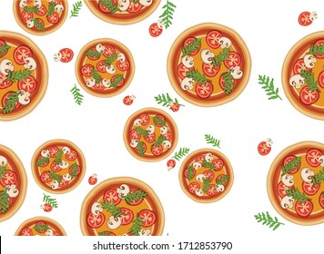 pizza pattern drawing background. Junk food seamless hand drawn for wrapping and decoration print 04