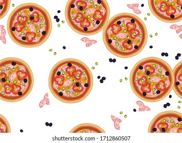 pizza pattern drawing background. Junk food seamless hand drawn for wrapping and decoration print 001