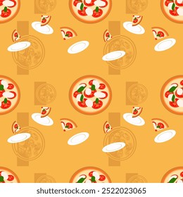 Fondo de dibujo de patrón de pizza. Comida chatarra sin fisuras dibujado a mano para envolver. Patrón sin fisuras