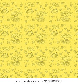 A pizza pattern on yellow background, food illustration, eps 10