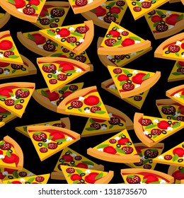 Pizza pattern seamless. Fast food background vector