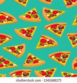 Pizza pattern seamless. Fast food background vector
