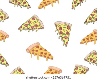 pizza pattern. Pizza seamless pattern. Pizza slice  seamless pattern. Junk food seamless pattern 