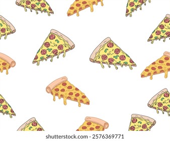 pizza pattern. Pizza seamless pattern. Pizza slice  seamless pattern. Junk food seamless pattern 