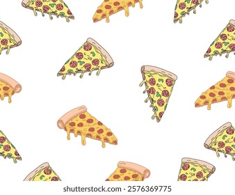 pizza pattern. Pizza seamless pattern. Pizza slice  seamless pattern. Junk food seamless pattern 