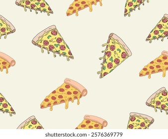 pizza pattern. Pizza seamless pattern. Pizza slice  seamless pattern. Junk food seamless pattern 