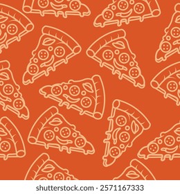 Pizza Pattern Seamless. Pizza slice vector pattern for fast food packaging 