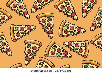 Pizza Pattern Seamless. Pizza slice vector pattern for fast food packaging