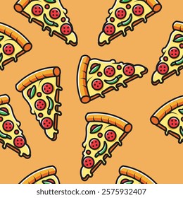 Pizza Pattern Seamless. Pizza slice vector pattern for fast food packaging