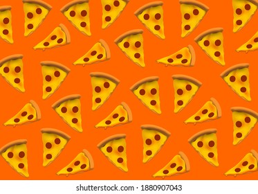Pizza pattern. Pizza slice seamless pattern. Vector illustration, banner, postcard.