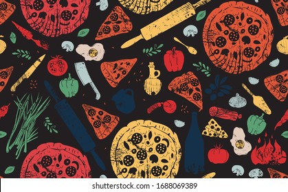 Pizza Pattern. Vector illustration. Pizzeria background.