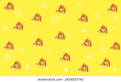 Pizza pattern yellow background with cute white line for paper gift or wallpaper
