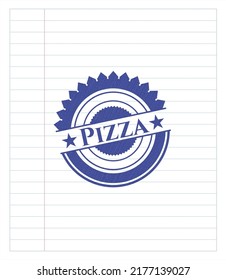 Pizza pen draw. Blue ink. Vector Illustration. Detailed. 