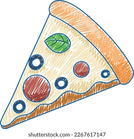 Pizza pencil colour child scribble style illustration