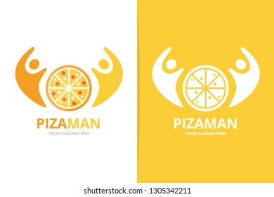 Pizza and people logo combination. Unique pizzeria and union, help, connect, team logotype design template.