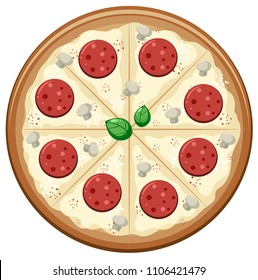 Pizza with pepparoni and mushroom illustration