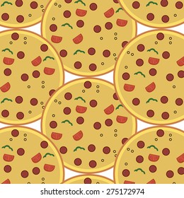 Pizza with pepperoni background. Vector seamless pattern.