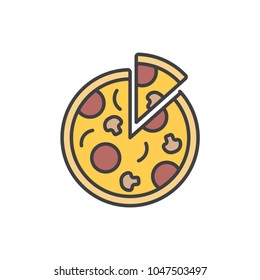 Pizza pepperoni flat line colored icon.
