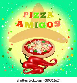 Pizza with pepperoni in Mexican style