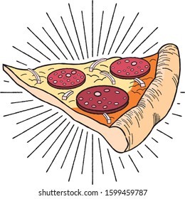 Pizza (pepperoni, onion) - illustration/ clipart