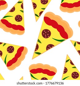 pizza with pepperoni seamless vector pattern junk fast food isolated on white backgorund