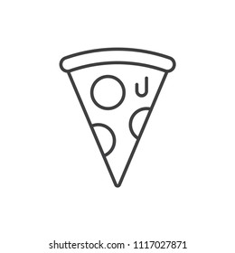 Pizza pepperoni slice line icon.
