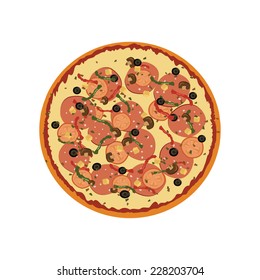 Pizza with pepperoni slices. Vector illustration.