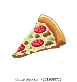 Pizza pepperoni and vegetable. Fast food vector clip art illustration