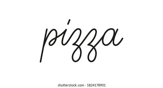 Pizza phrase handwritten by one line. Monoline vector text element isolated on white background. Simple inscription. Vector illustration
