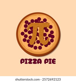 Pizza Pie Day to celebrate on February 9th. Pizza with meat topping and Pi symbol on beige background. Food event banner.