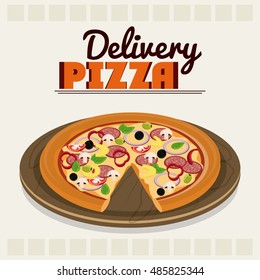 Pizza pie with plate and fast food design