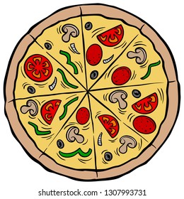 Pizza Pie - A vector cartoon illustration of a restaurant Pizza Pie.