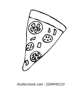 pizza piece hand drawn in doodle style. 