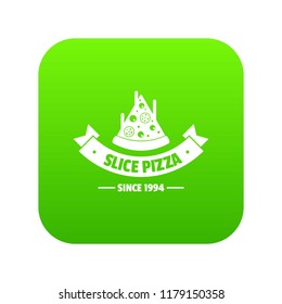 Pizza piece icon green vector isolated on white background