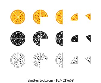 Pizza piece icon. Peppetoni cheese slice logo. Cartoon illustration in vector flat style.