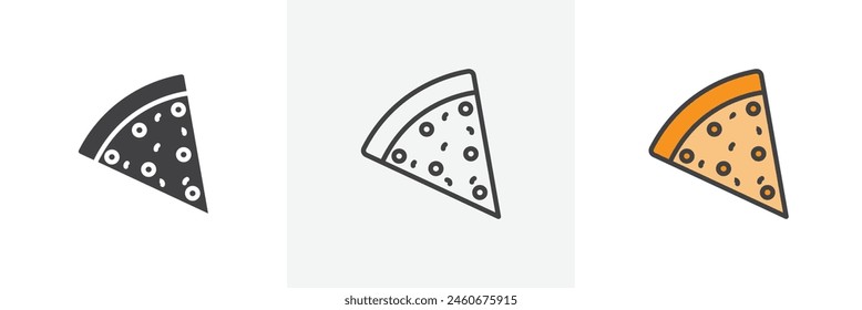 Pizza Piece Icon Set. Mushroom Cheese Slice Vector Symbol.