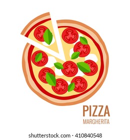 Pizza piece icon vector background.   Flat illustration of pizza slice for pizza menu.
