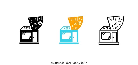 Pizza Piece And Pizza Shop Icon Set. Pizza Shop Line. Save Icon Vector. Editable Row Set. Silhouette, Colored, Linear Icon Set. Logo-web, Icon Design Element.