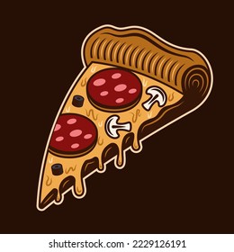 Pizza piece vector colored illustration isolated on dark background