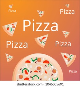 Pizza pieces with moiety of pizza, Italian food. Pizza vector illustration for print or web, template .