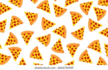 Pizza pieces vector seamless pattern. Flat style. Pizza slice background.  Vector illustration.