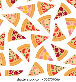 Pizza pieces vector seamless pattern.