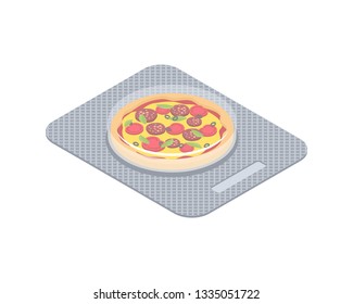 Pizza pills in pack. Fast food vitamins. Tablets box. Medicament Fastfood. Medical drugs
